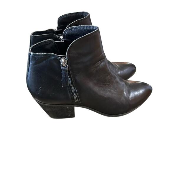 Frye Judith Zip Boot Black leather double zip stacked heel women's size 10 - Picture 2 of 13